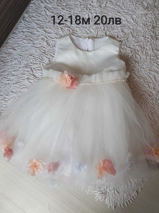 Детска бяла рокля 12-18м