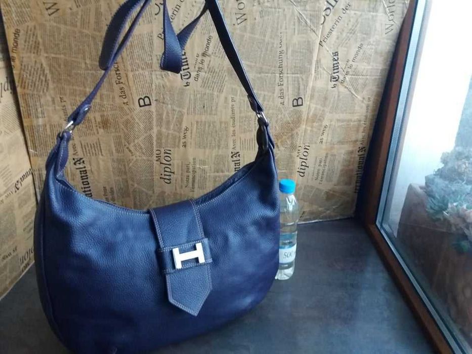 дамска чанта лилава кожена чанта с цвят на патладжан -естествена кожа