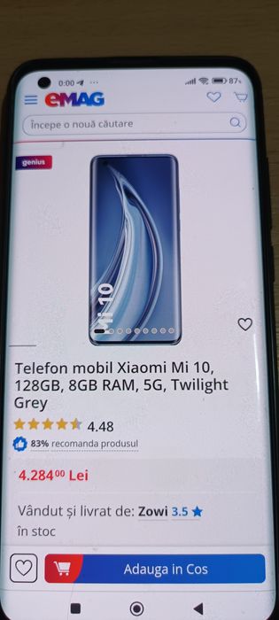 Vând telefon Xiaomi Hyper OS Mi 10 ram 8+4gb și 256gbrom