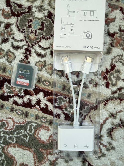 SanDisk(128gb|200MB/s) и Card Reader Adapter (type-c/iphone)