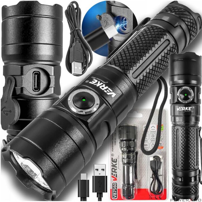 Lanterna din aluminiu, pentru iluminat, 1300 Lm, 4000 Mah, Verke