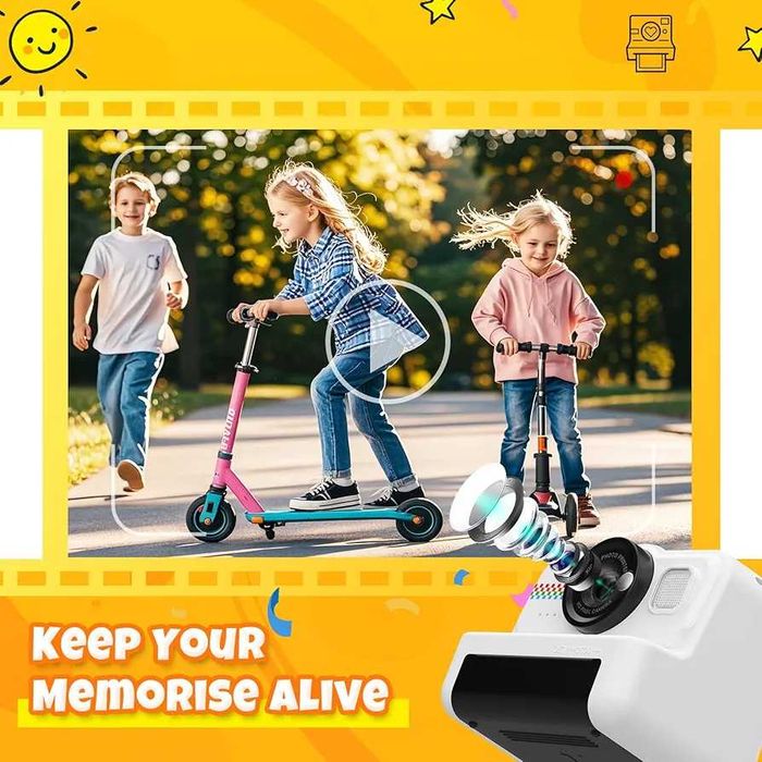 детски фотоапарат за моментален печат HiMont 1080P HD (3 ролки хартия + 32GB карта) Бял или лилаво