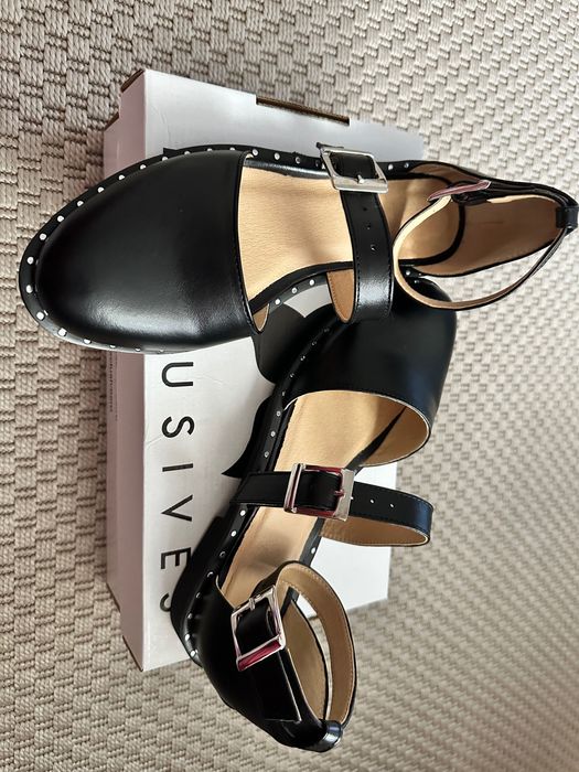 Papuci double belt din piele, de la Exclusives, noi, marime 38