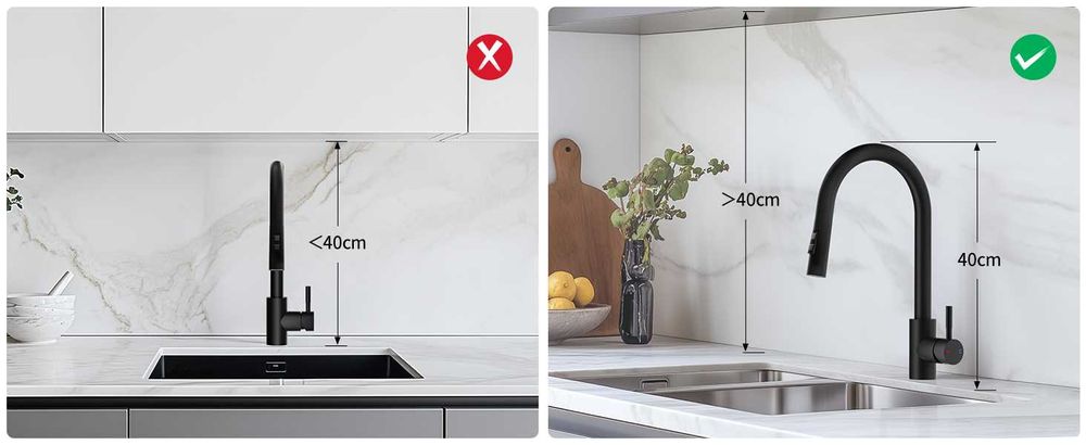 Baterie de bucatarie neagra cu dus extensibil 45 cm si 360° rotatie