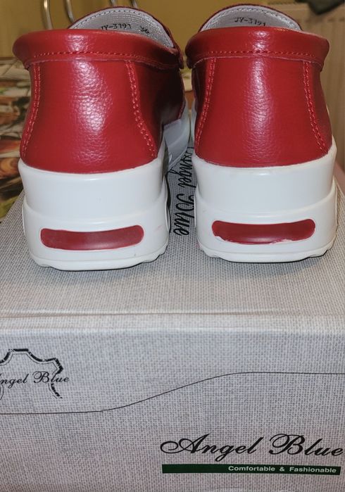 Pantofi rosu cu alb, piele naturala, mar. 36
