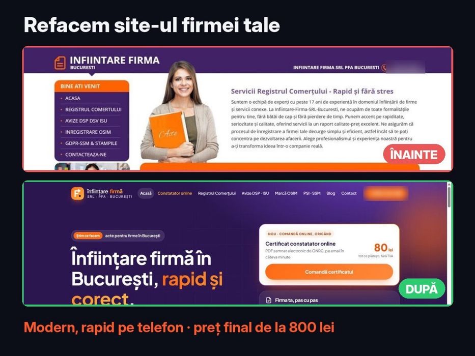 Refacere-creare site web profesional design modern si rapid pentru telefon / pc - optimizare seo / site care vinde