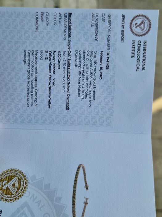 Bratara tenis aur galben cu diamante