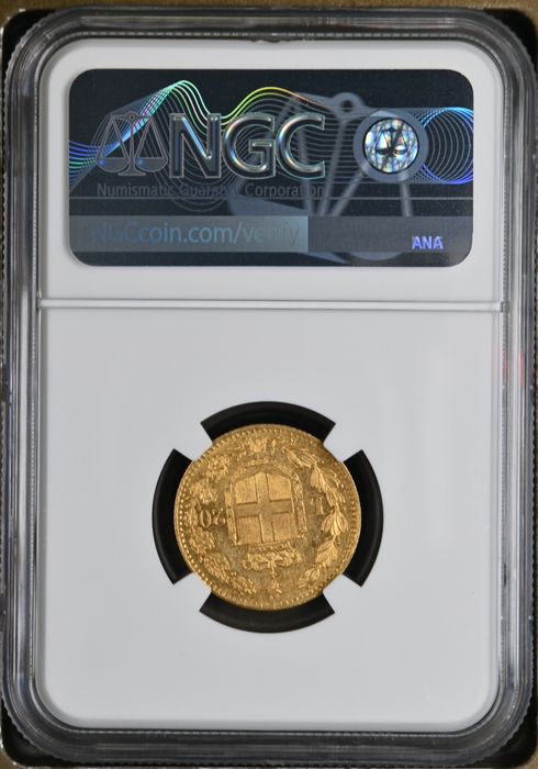Златна Монета 20 Италиански Лири NGC MS62