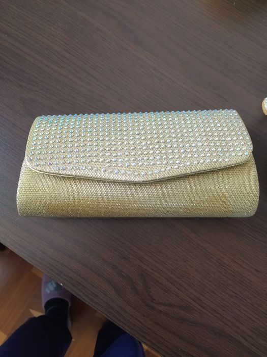 Златисти Официални обувки+чанта