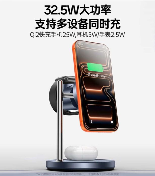 Yesido DS40 Qi2 Док-станция 3в1 Активным охлаждением 32.5W iPhone 17