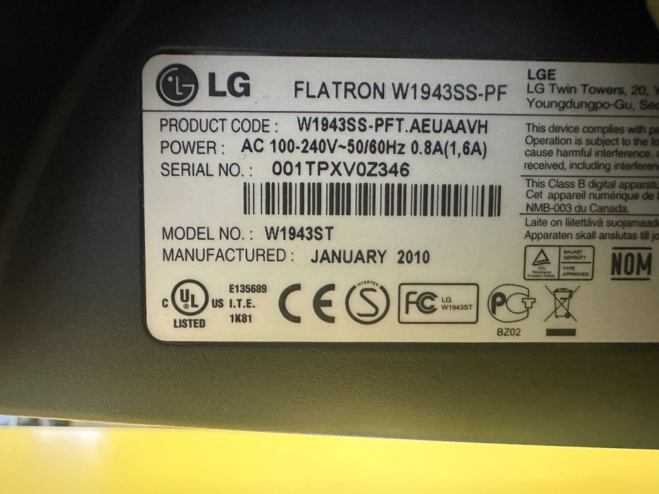 Монитор LG 19"    Flatron W1943-SS