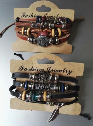 Гривна от кожа, метал и маниста. 3 модела