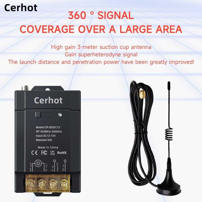 Cerhot YL01A-220 безжично реле с 2 дистанционни 12V-72V 30A 3000м