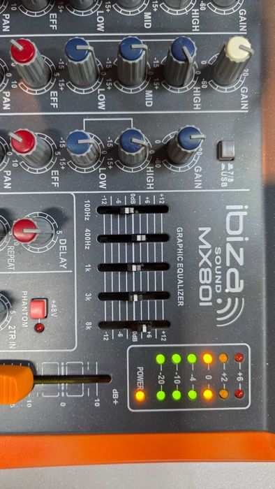 Mixer audio 8 canale, cu egalizator, port USB, Ibiza Sound, MX801