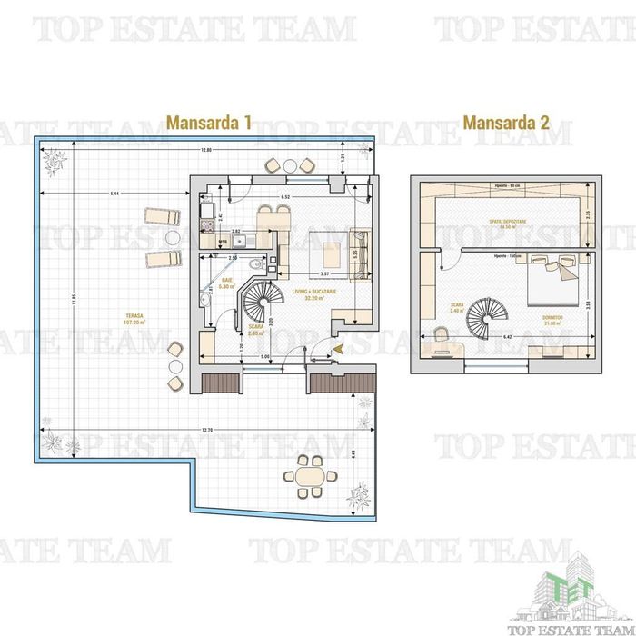 2 camere  cu Terasa de 100 mp , Duplex Exclusivist  - Lux la Mansarda!