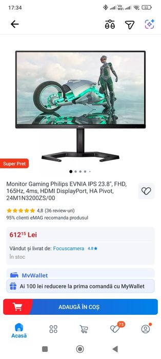 Vând sau Schimb Monitor Gaming Philips EVNIA IPS 23.8", FHD, 165Hz