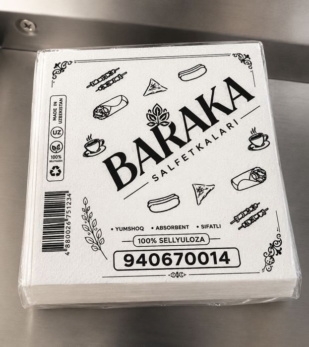 Baraka salfetka yetarli miqdorda mavjud  barcha  hududlarga.  Sifatli