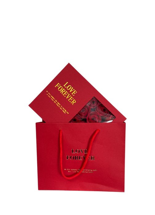 Cutie cadou  12 Trandafiri de săpun și pungă cadou,18x13cm