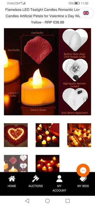 1000 листа от рози с 20 свещи във формата на сърце