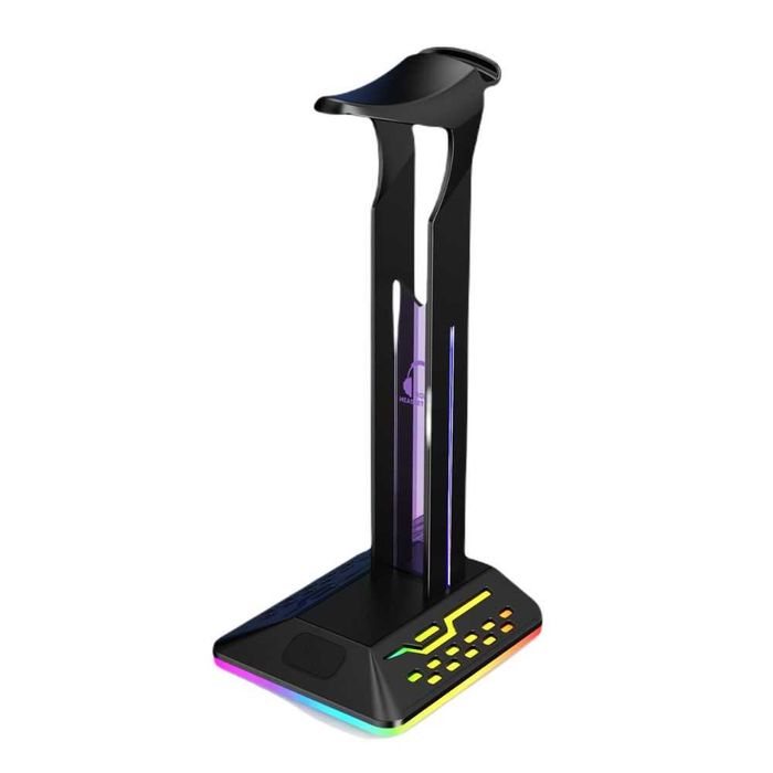 Suport casti gaming, Iluminare RGB, Design Premium, Negru