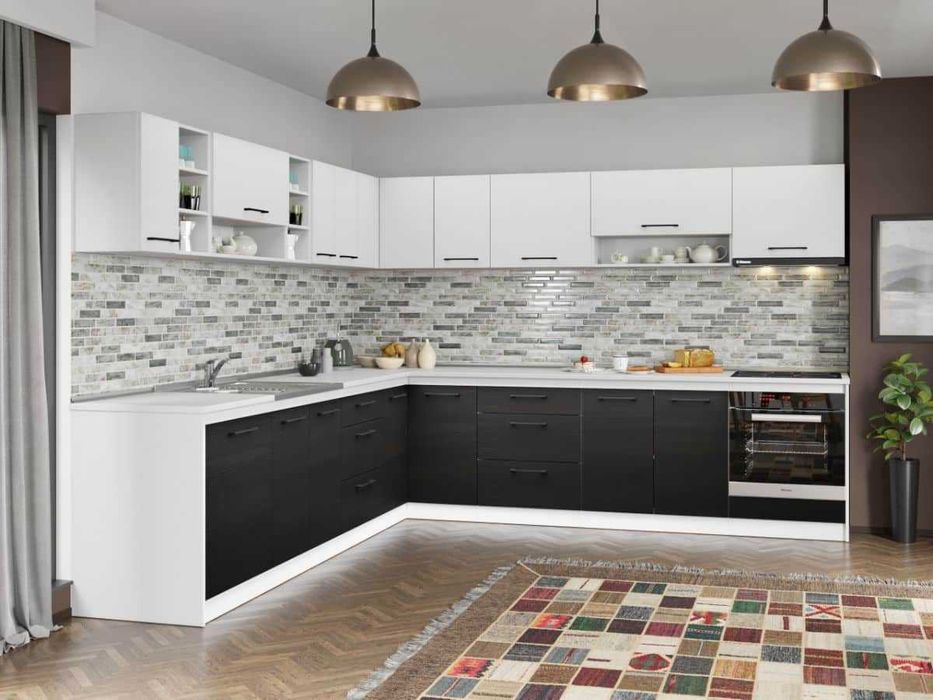 Set Mobila Bucatarie Colt Mina Yang 300*300 Ferrara/Alb C145