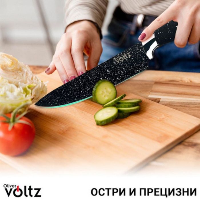 Комплект ножове Voltz с мраморно покритие и стойка