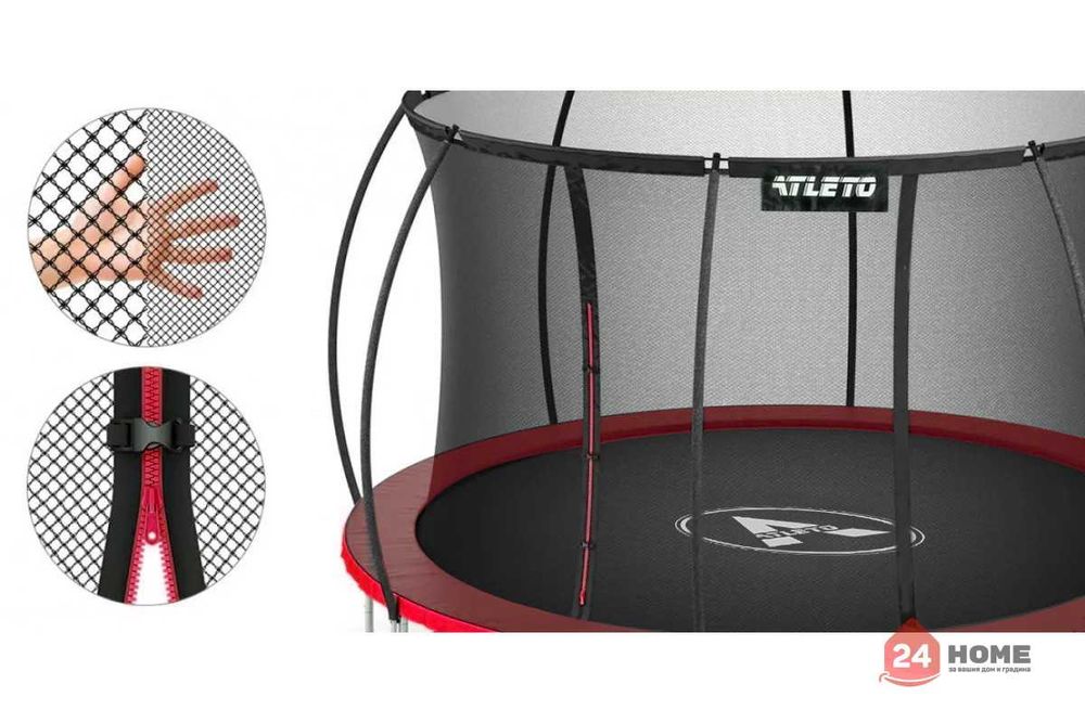 Батут Atleto комплект червен цвят 183 см + Вътрешна Мрежа + Стълба