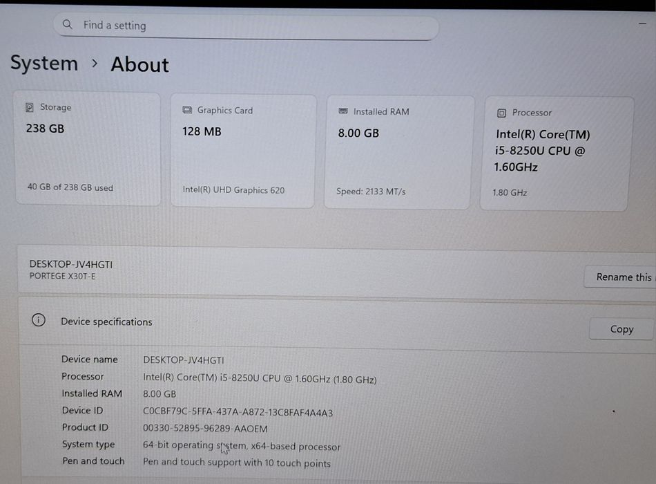 Лаптоп 2in1 Touchscreen Toshiba | I5 8250U | 8GB Ram | 256 SSD