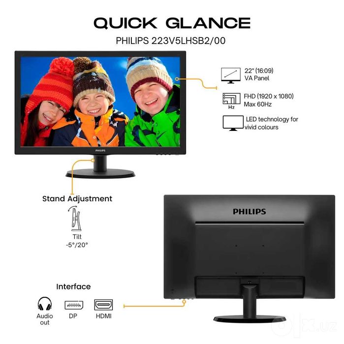(Новый)Монитор Philips 21.5,  1920x1080, TN, LED