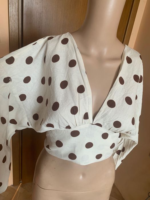 Дамска блуза Zara с десен точки, размер М/L, лен и памук