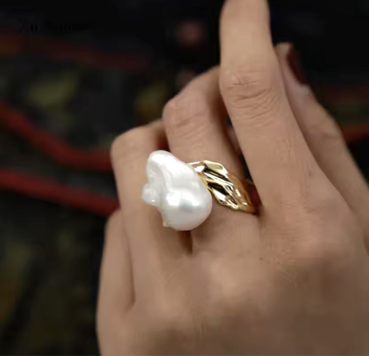 Inel 100% argint 925 cu perla imensa naturala baroque