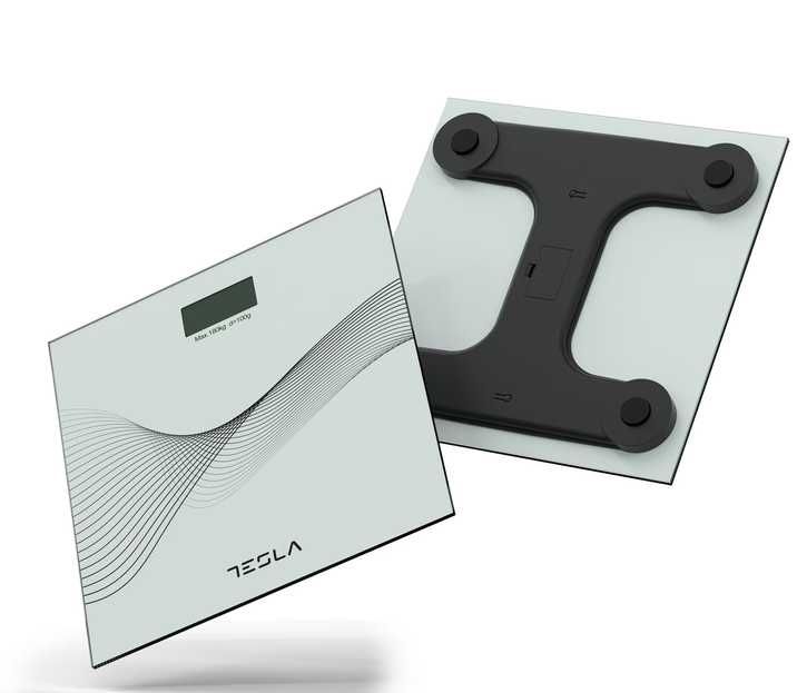 Cantar corporal Tesla , 180kg, baterii 2xAAA, 30x30cm, Alb