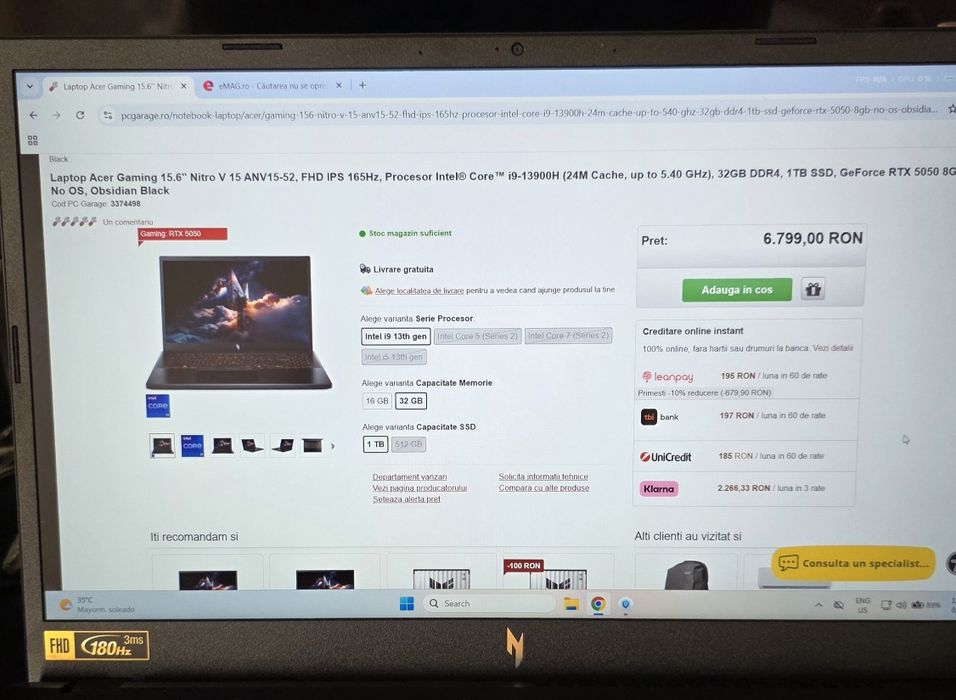 Laptop gaming Acer Nitro V15
