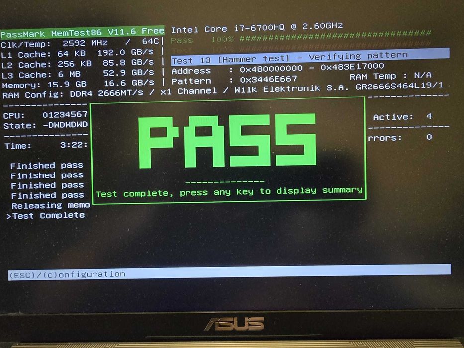 Vand memorie laptop DDR4 de 16 GB testate cu MemTest86 complet