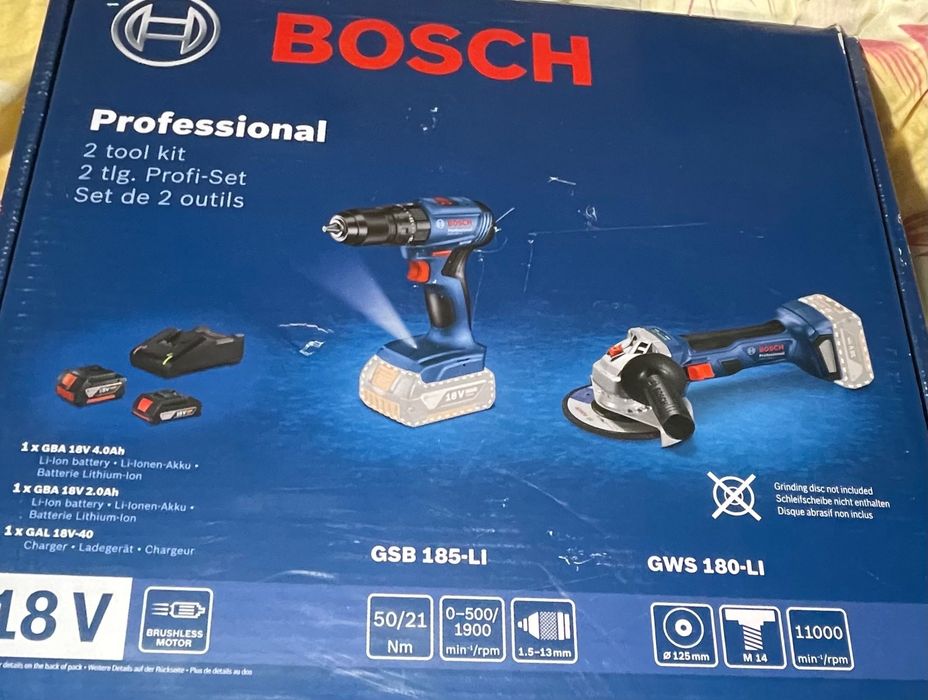 Инструменти Bosch ъглошлайф и винтоверт комплект