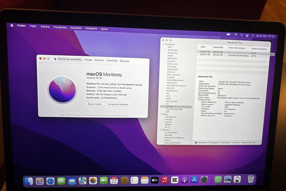 SSD 256 GB pentru Macbook Pro 13" model A1708 2016-2017