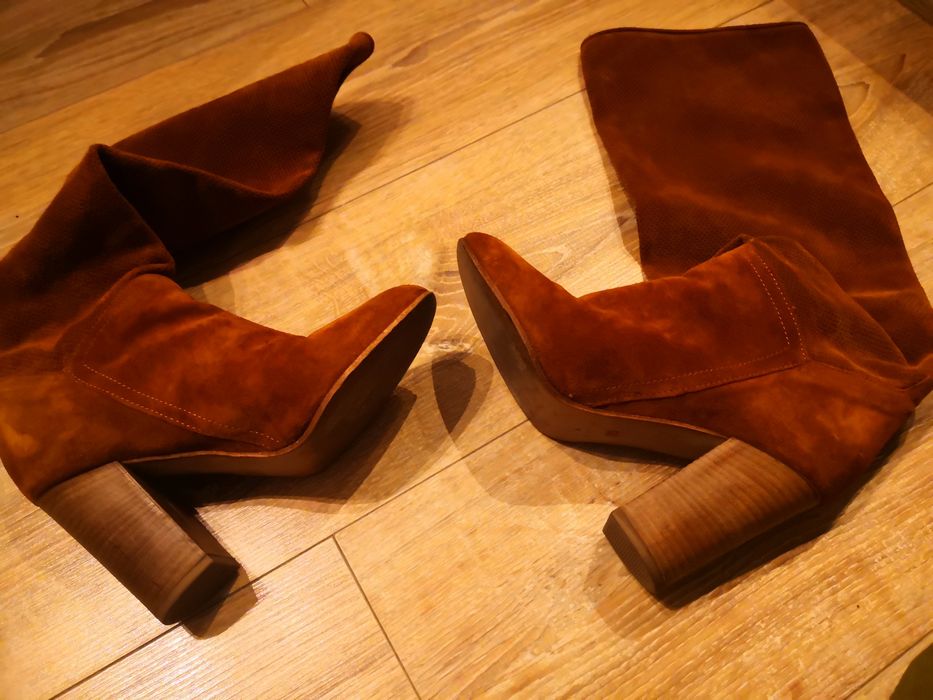 Cizme piele intoarsa, maro, mărime 35