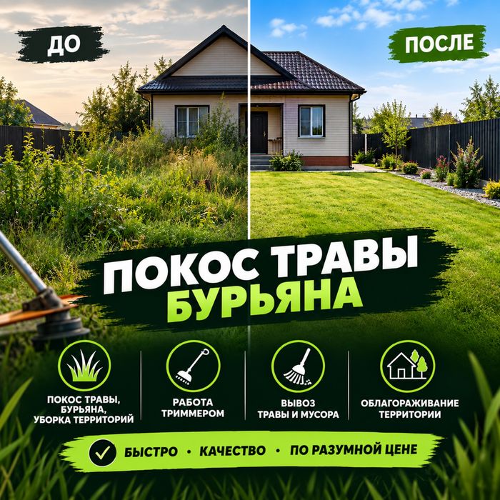 Покос травы, уборка территорий.