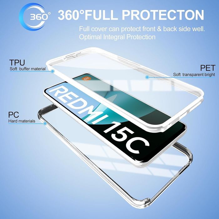 Прозрачен 360° градуса кейс за xiaomi redmi 15c