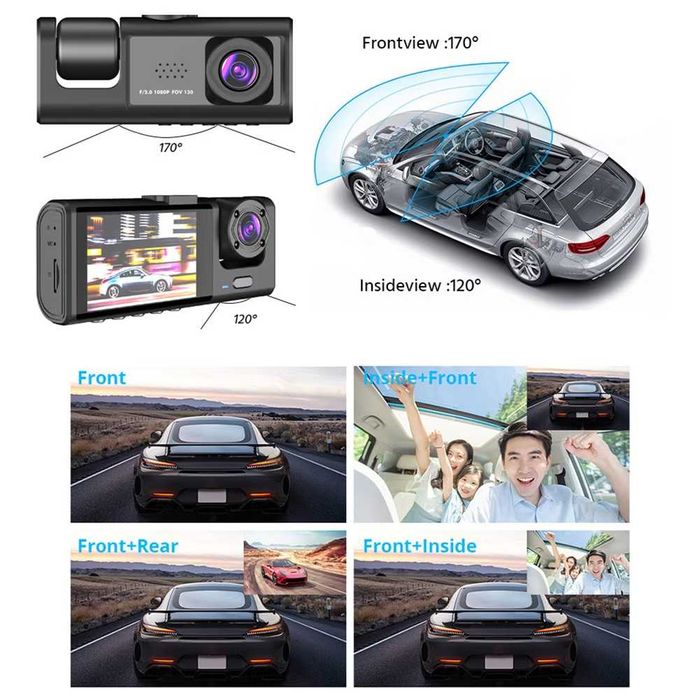 Видеорегистратор с 3 Камери G-Sensor Full HD Нощно Виждане Cobra