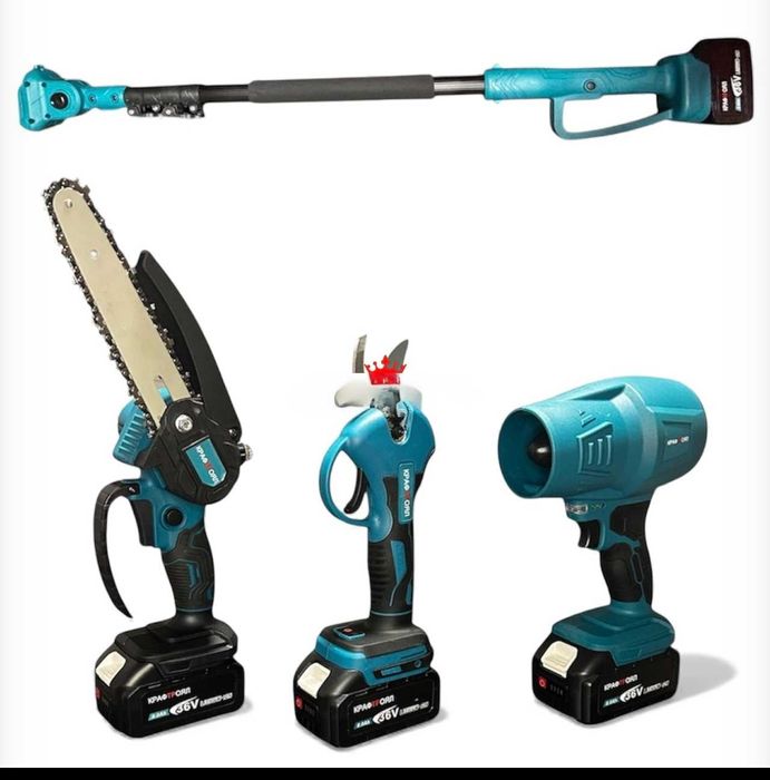 К-т 4в1 Акум. Духалка, ножица, резачка 15 см с омасляване+телеск. прът