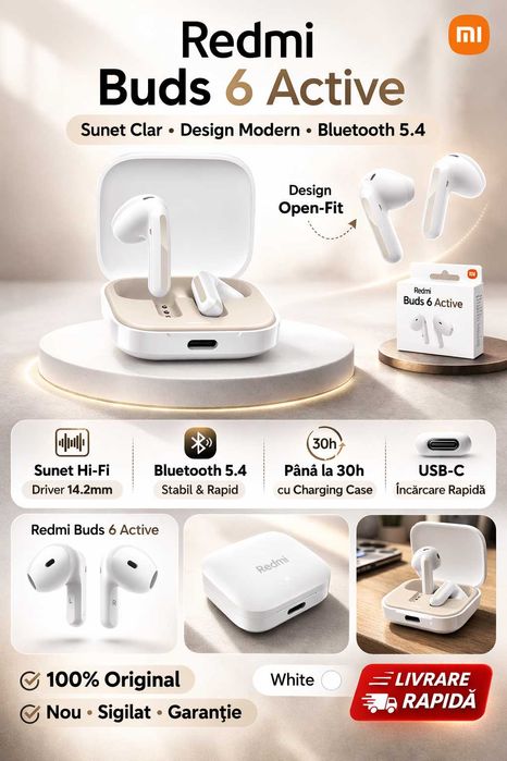 Căști In-Ear Xiaomi Redmi Buds 6 Active Bluetooth 5.4 IPX4 Wireless