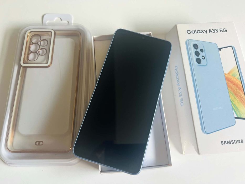 Чисто нов Samsung Galaxy A33 5G (Awesome Blue) + Прозрачен кейс