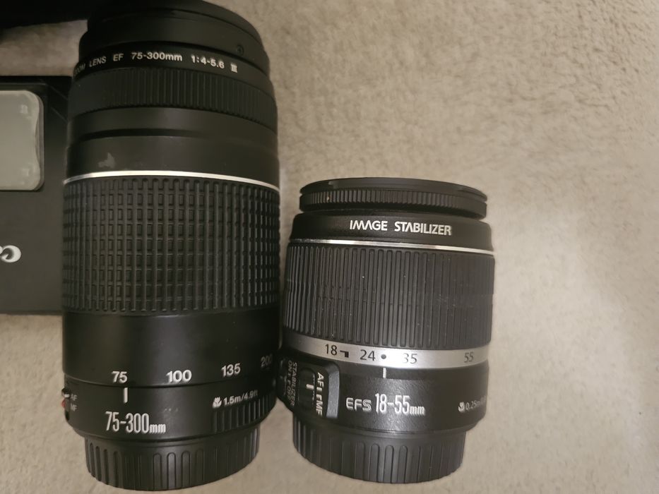 Kit Complet DSLR Canon EOS 1000D + 2 Obiective (18-55mm + 75-300mm) + Geantă Lowepro, Impecabil