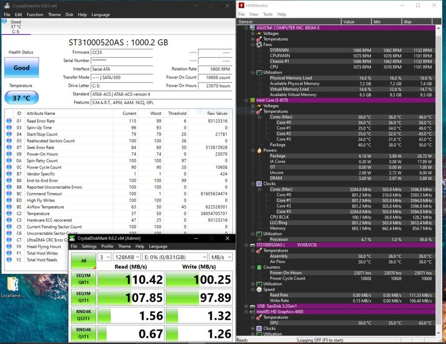 Компютър Intel i5 4570 9GB ddr3 1TB hdd Asus b85m