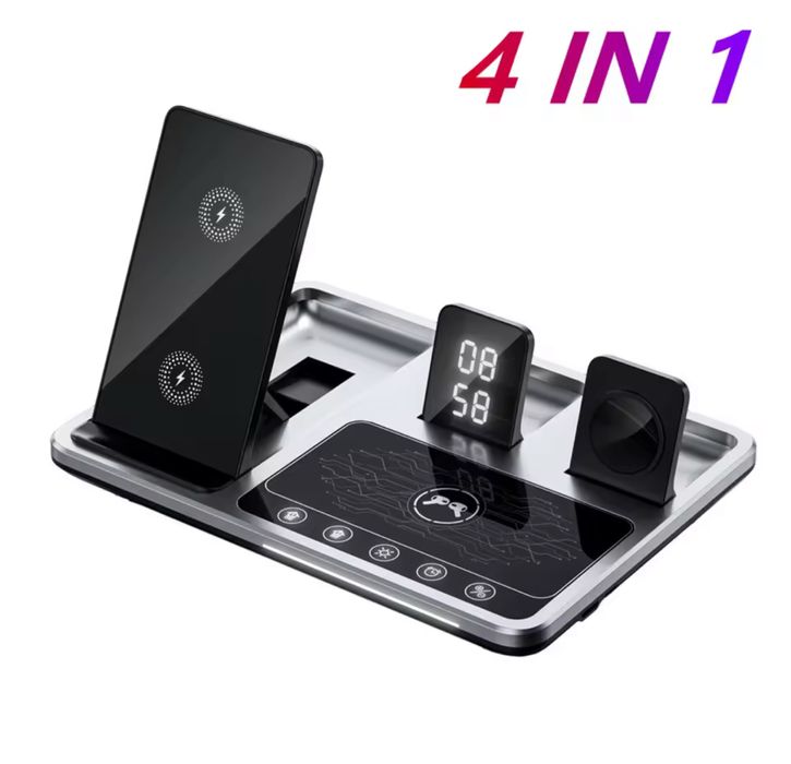 Suport Statie Incarcare Wireless Afisaj Pentru Telefon Ceas Casti