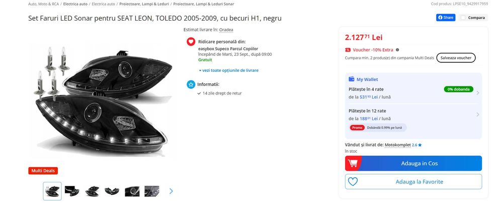 Set Faruri LED Sonar pentru SEAT LEON, TOLEDO 2005-2009, cu becuri H1