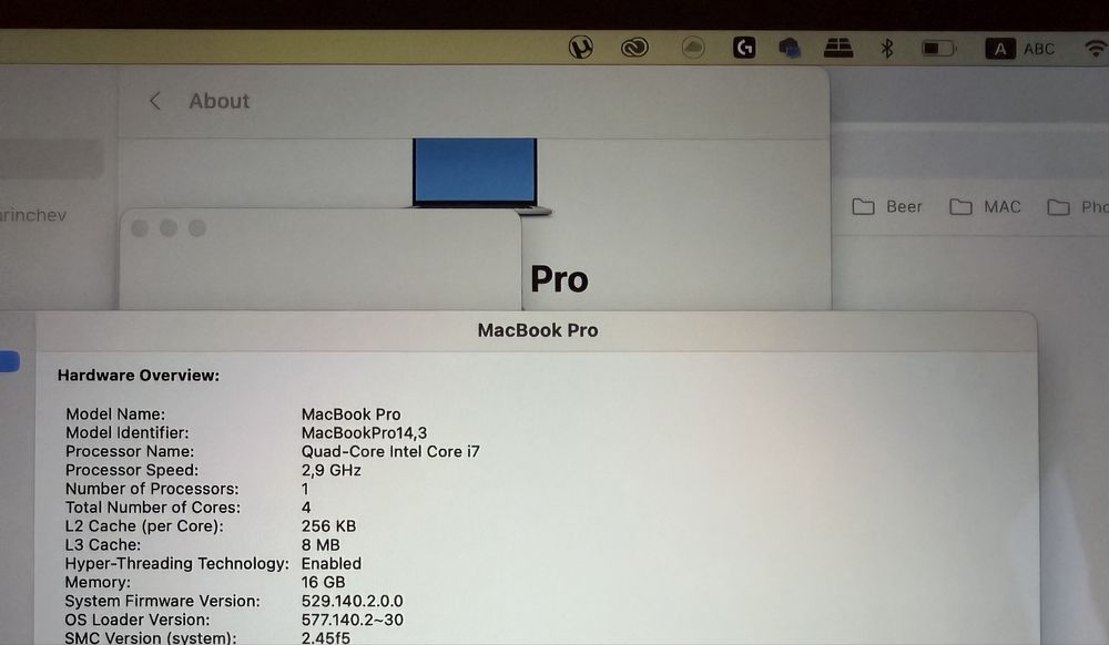 Продавам Apple MacBook Pro (15-inch, 2017) A1707 Touch Bar