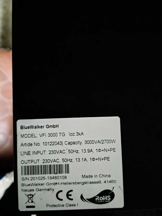 UPS BlueWalker Gmbh Model VFI 3000 TG Аварийно захранване 3000VA 2700W