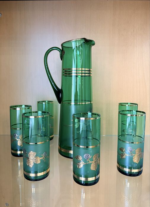 Набор кувшин + 6 стаканов,  винтажный, Bohemia Glass